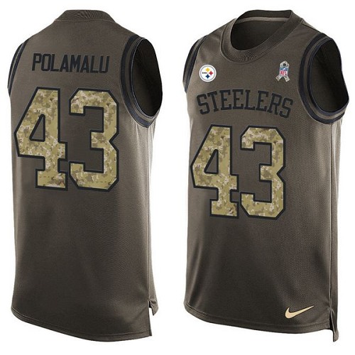 Men's Limited Troy Polamalu Nike Jersey Green - #43 Salute to Service Tank Top NFL Pittsburgh Steelers